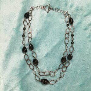 GEMS TV • 925 Sterling Silver Smoky & White Quartz Double Strand Necklace COA